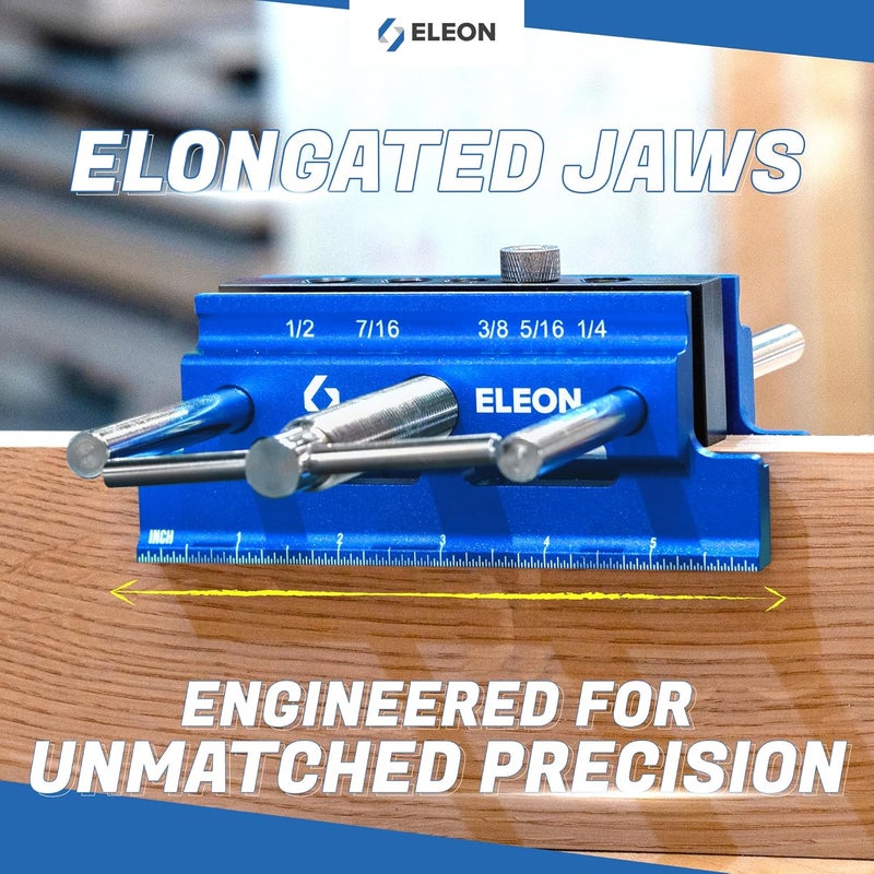Eleon - Self Centering Dowel Jig with Elongated Jaws and Extra Wide Clamp - Precision Woodworking Made Effortless - Lasting Craftsmanship - Durable Aluminum Alloy Dowel Drill Guide (Blue) - Image 2